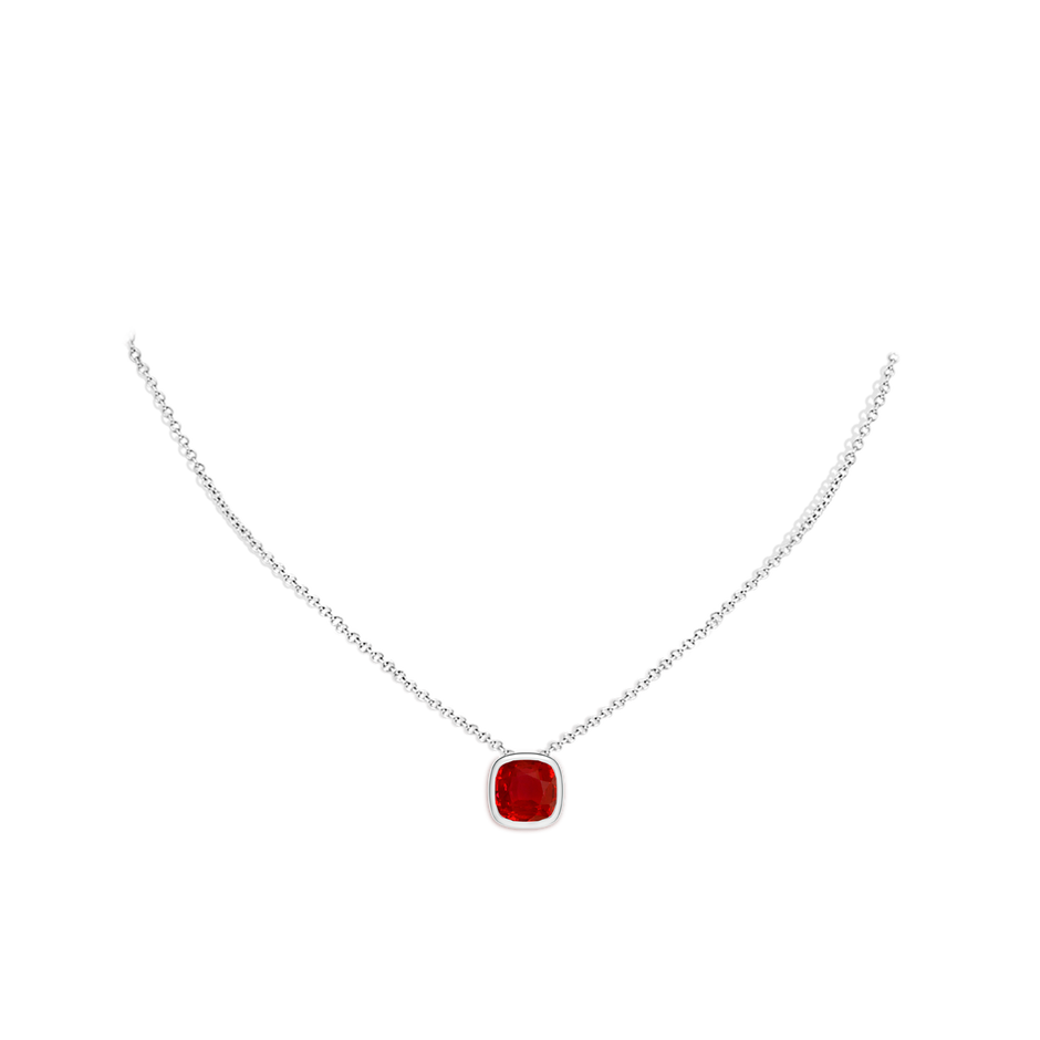 9mm AAA Bezel-Set Cushion Ruby Solitaire Pendant in White Gold pen