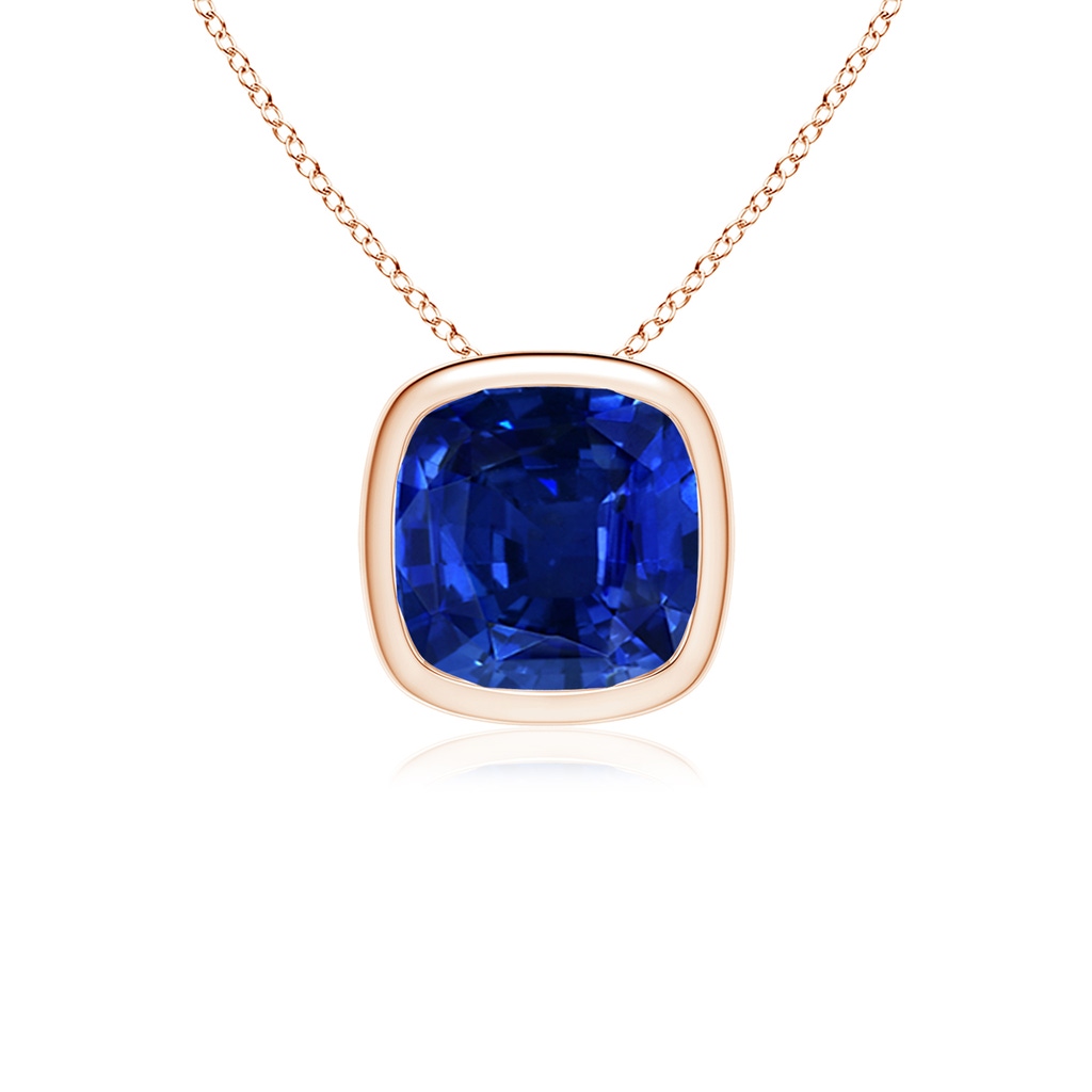 10mm Lab-Grown Bezel-Set Cushion Blue Sapphire Solitaire Pendant in Rose Gold