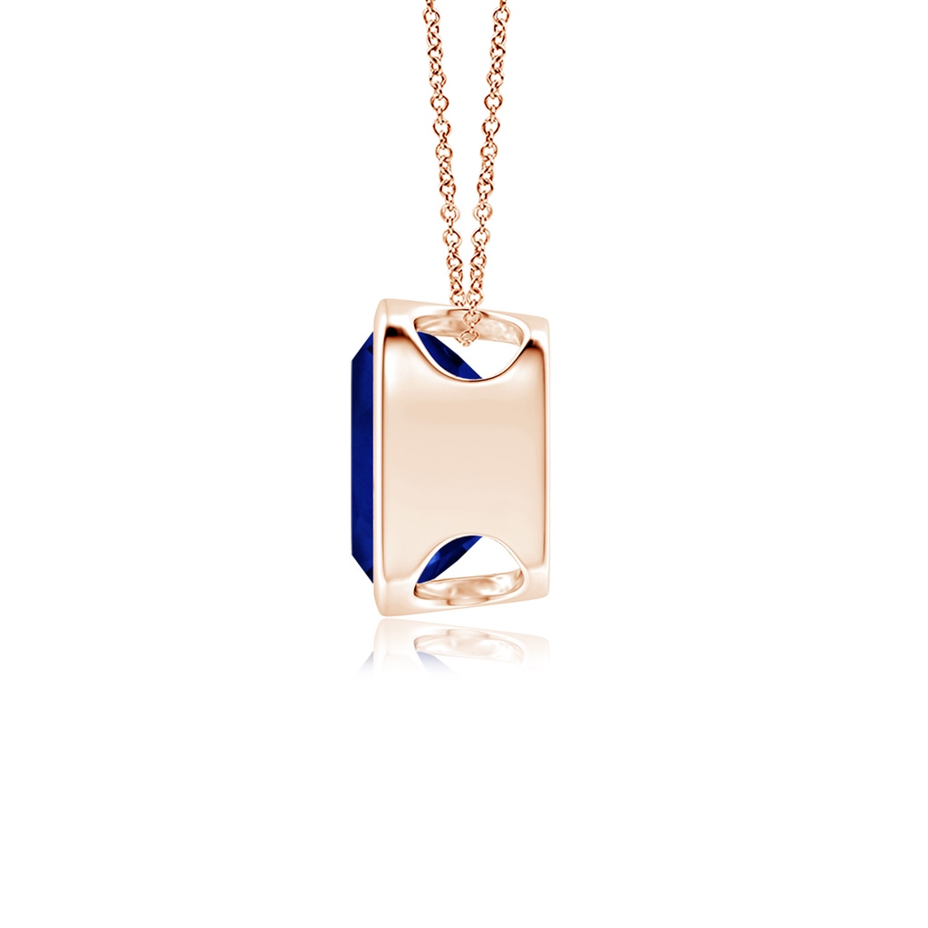 10mm Lab-Grown Bezel-Set Cushion Blue Sapphire Solitaire Pendant in Rose Gold - side 199