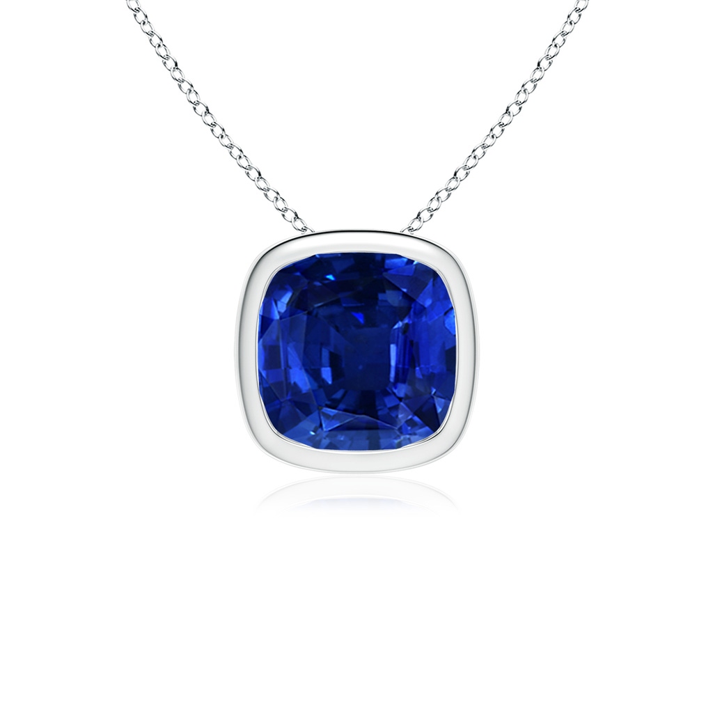 10mm Lab-Grown Bezel-Set Cushion Blue Sapphire Solitaire Pendant in White Gold