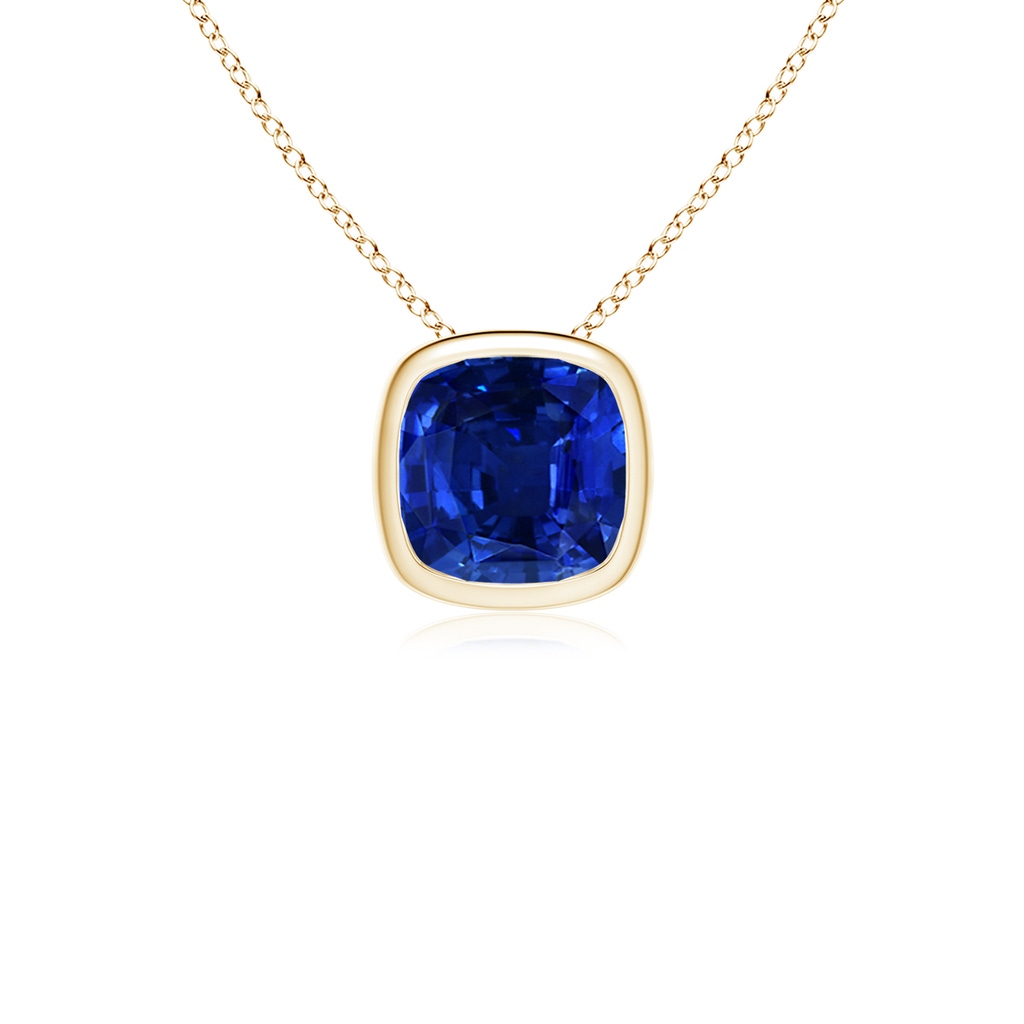 8mm Lab-Grown Bezel-Set Cushion Blue Sapphire Solitaire Pendant in 18K Yellow Gold