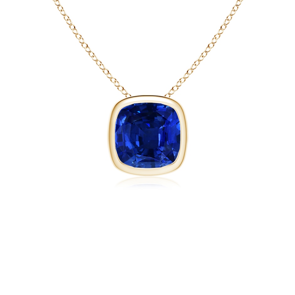 8mm Lab-Grown Bezel-Set Cushion Blue Sapphire Solitaire Pendant in 18K Yellow Gold 