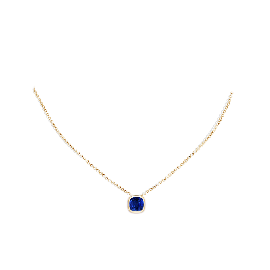 8mm Lab-Grown Bezel-Set Cushion Blue Sapphire Solitaire Pendant in 18K Yellow Gold pen