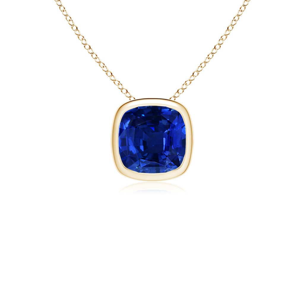 8mm Lab-Grown Bezel-Set Cushion Blue Sapphire Solitaire Pendant in Yellow Gold