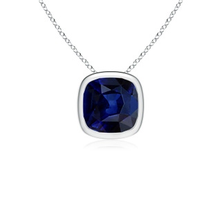 9mm AAA Bezel-Set Cushion Blue Sapphire Solitaire Pendant in P950 Platinum