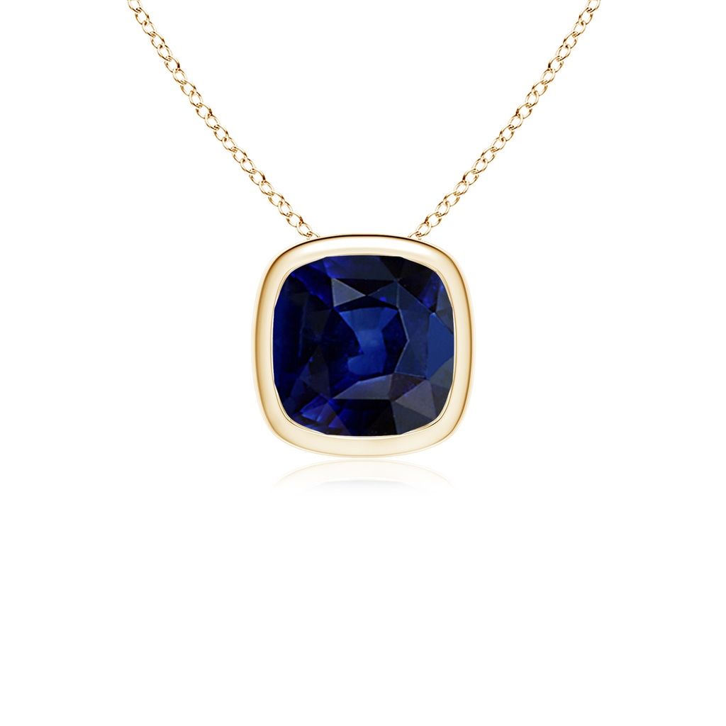 9mm AAA Bezel-Set Cushion Blue Sapphire Solitaire Pendant in Yellow Gold