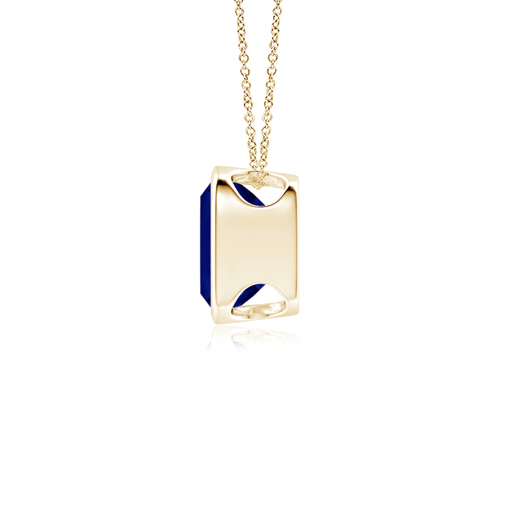 9mm AAA Bezel-Set Cushion Blue Sapphire Solitaire Pendant in Yellow Gold Side 199