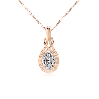 8.5x6.5mm IJI1I2 Oval Diamond Solitaire Infinity Knot Pendant in Rose Gold