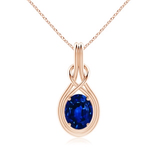 10x8mm Lab-Grown Oval Blue Sapphire Solitaire Infinity Knot Pendant in 18K Rose Gold