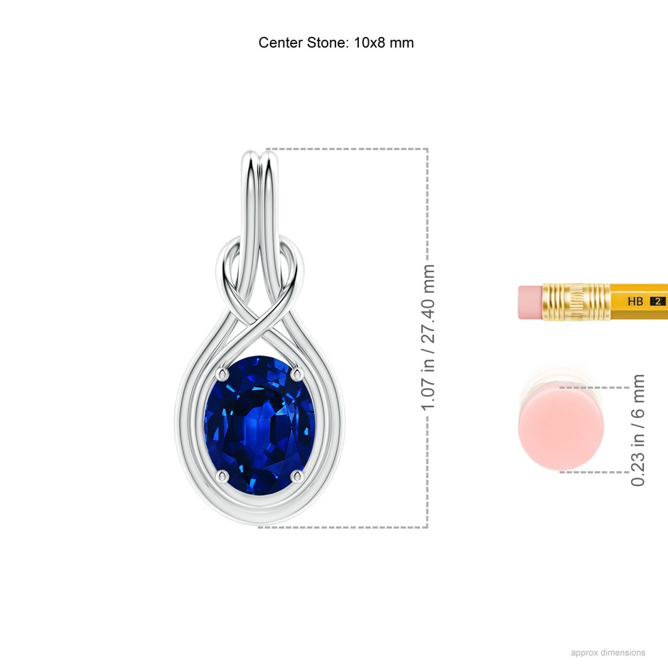 10x8mm Lab-Grown Oval Blue Sapphire Solitaire Infinity Knot Pendant in P950 Platinum ruler