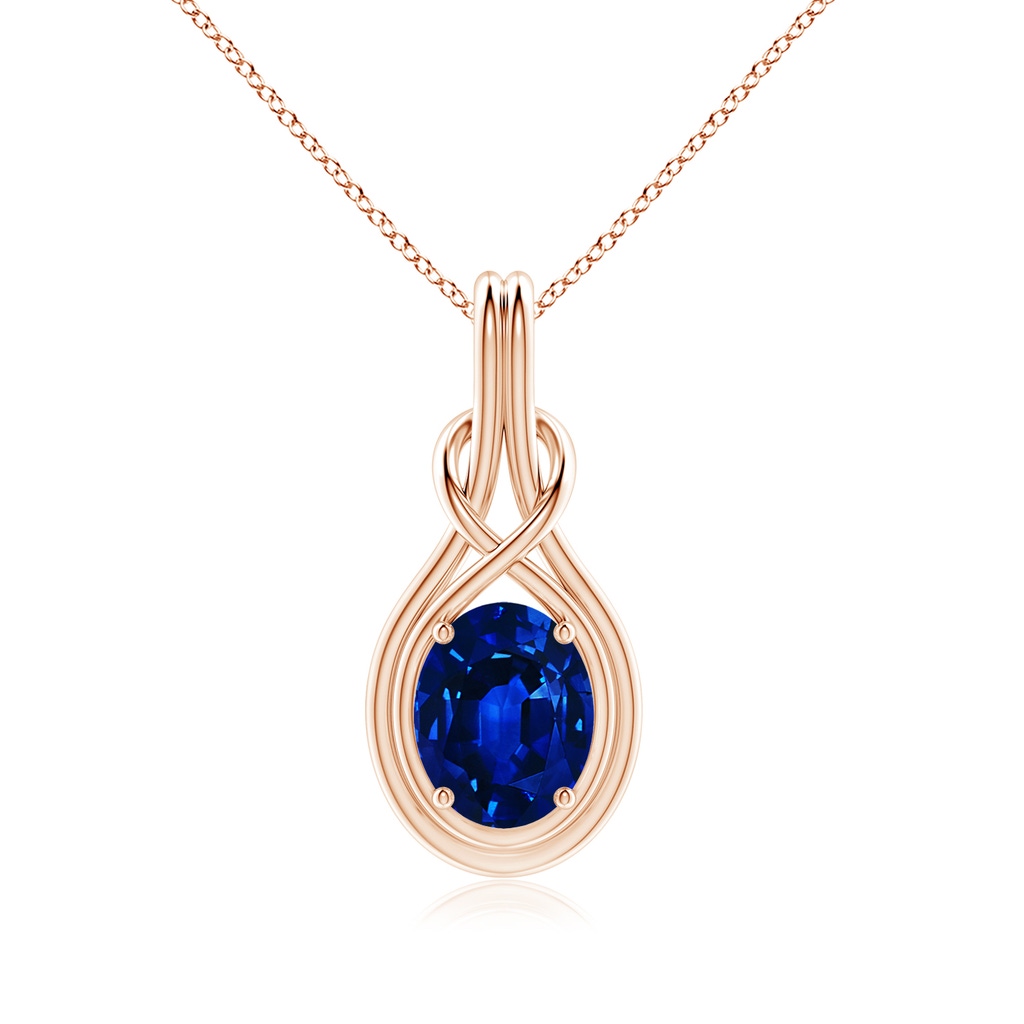 10x8mm Lab-Grown Oval Blue Sapphire Solitaire Infinity Knot Pendant in Rose Gold