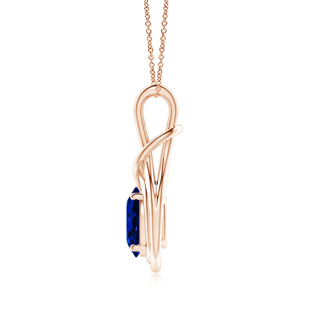 10x8mm Lab-Grown Oval Blue Sapphire Solitaire Infinity Knot Pendant in Rose Gold - side 199