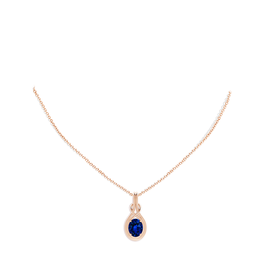 10x8mm Lab-Grown Oval Blue Sapphire Solitaire Infinity Knot Pendant in Rose Gold pen