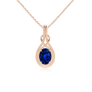 8x6mm AAAA Oval Blue Sapphire Solitaire Infinity Knot Pendant in Rose Gold