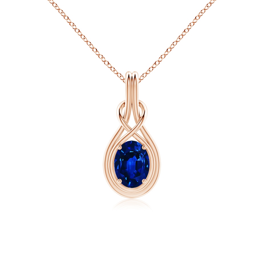 8x6mm Lab-Grown Oval Blue Sapphire Solitaire Infinity Knot Pendant in Rose Gold 
