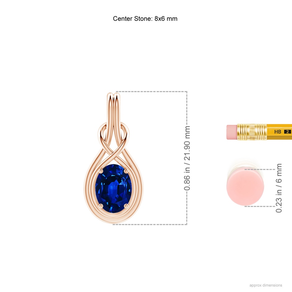 8x6mm Lab-Grown Oval Blue Sapphire Solitaire Infinity Knot Pendant in Rose Gold ruler