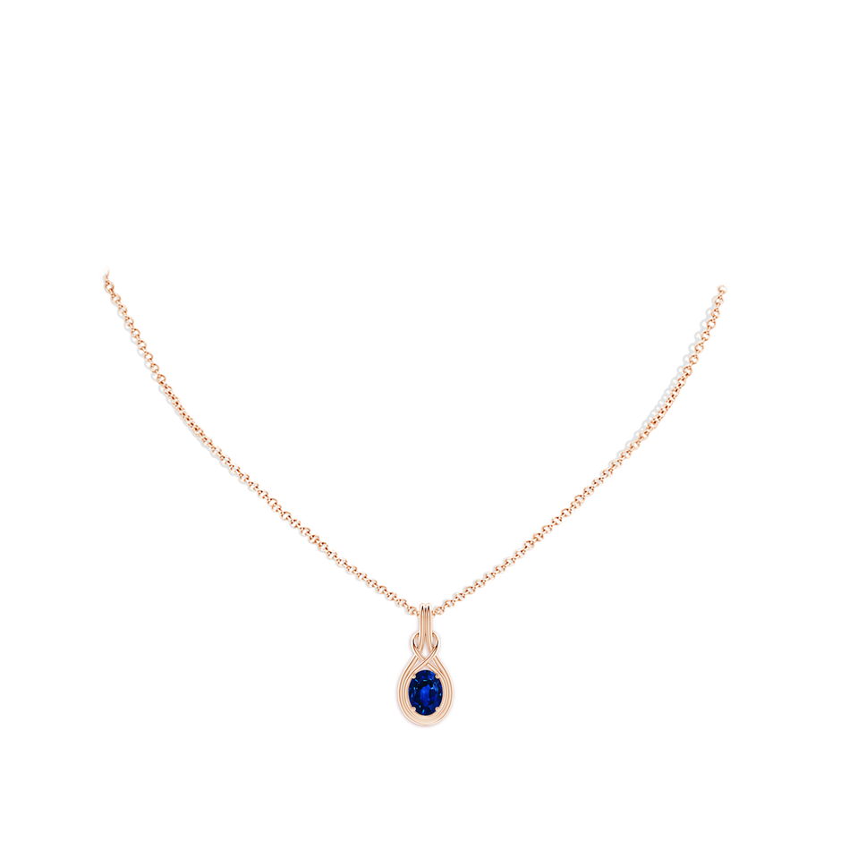 8x6mm Lab-Grown Oval Blue Sapphire Solitaire Infinity Knot Pendant in Rose Gold pen