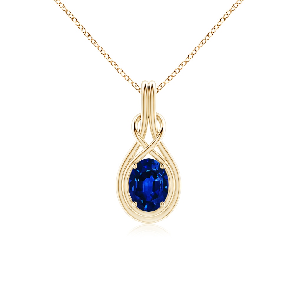 8x6mm Lab-Grown Oval Blue Sapphire Solitaire Infinity Knot Pendant in Yellow Gold