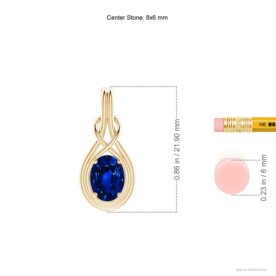 8x6mm Lab-Grown Oval Blue Sapphire Solitaire Infinity Knot Pendant in Yellow Gold ruler