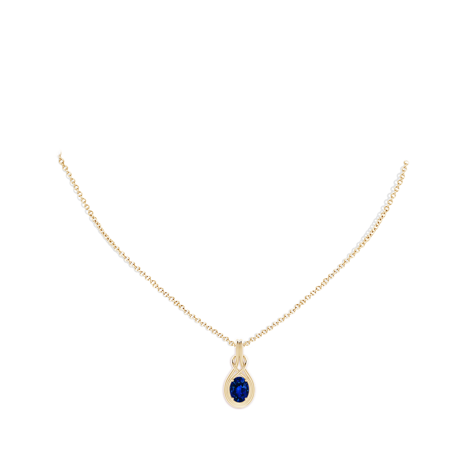 8x6mm Lab-Grown Oval Blue Sapphire Solitaire Infinity Knot Pendant in Yellow Gold pen