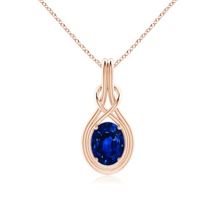 9x7mm AAAA Oval Blue Sapphire Solitaire Infinity Knot Pendant in Rose Gold