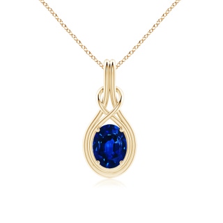 9x7mm Lab-Grown Oval Blue Sapphire Solitaire Infinity Knot Pendant in Yellow Gold