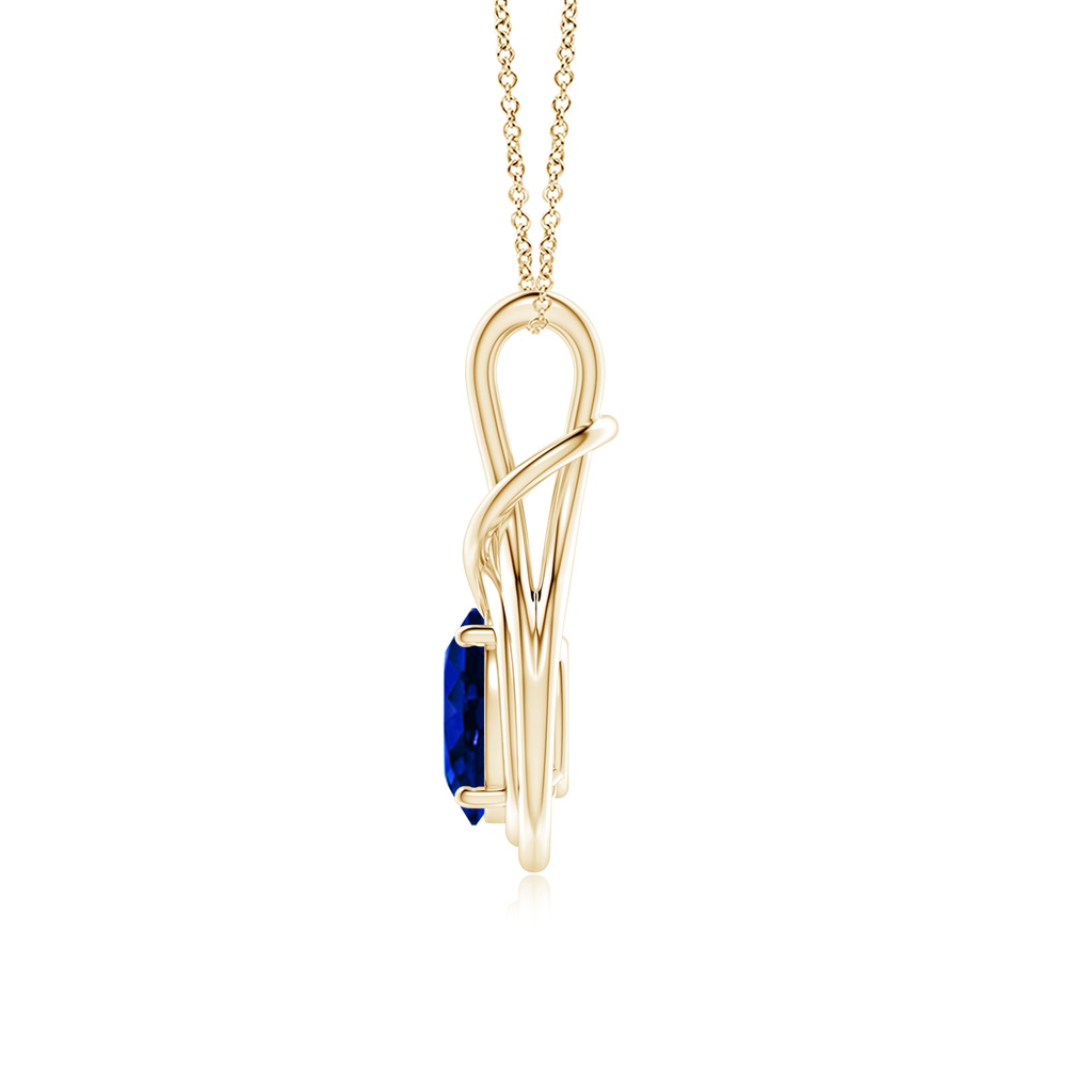 9x7mm Lab-Grown Oval Blue Sapphire Solitaire Infinity Knot Pendant in Yellow Gold - side 199