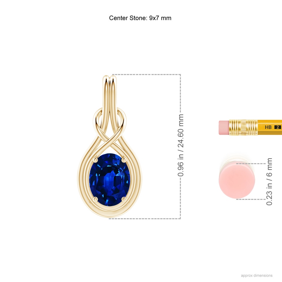 9x7mm Lab-Grown Oval Blue Sapphire Solitaire Infinity Knot Pendant in Yellow Gold ruler