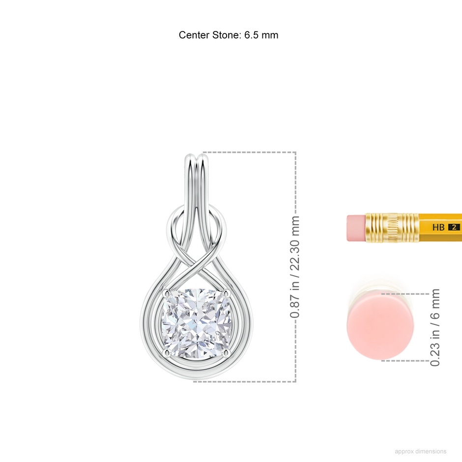 6.5mm GVS2 Cushion Diamond Solitaire Infinity Knot Pendant in P950 Platinum ruler