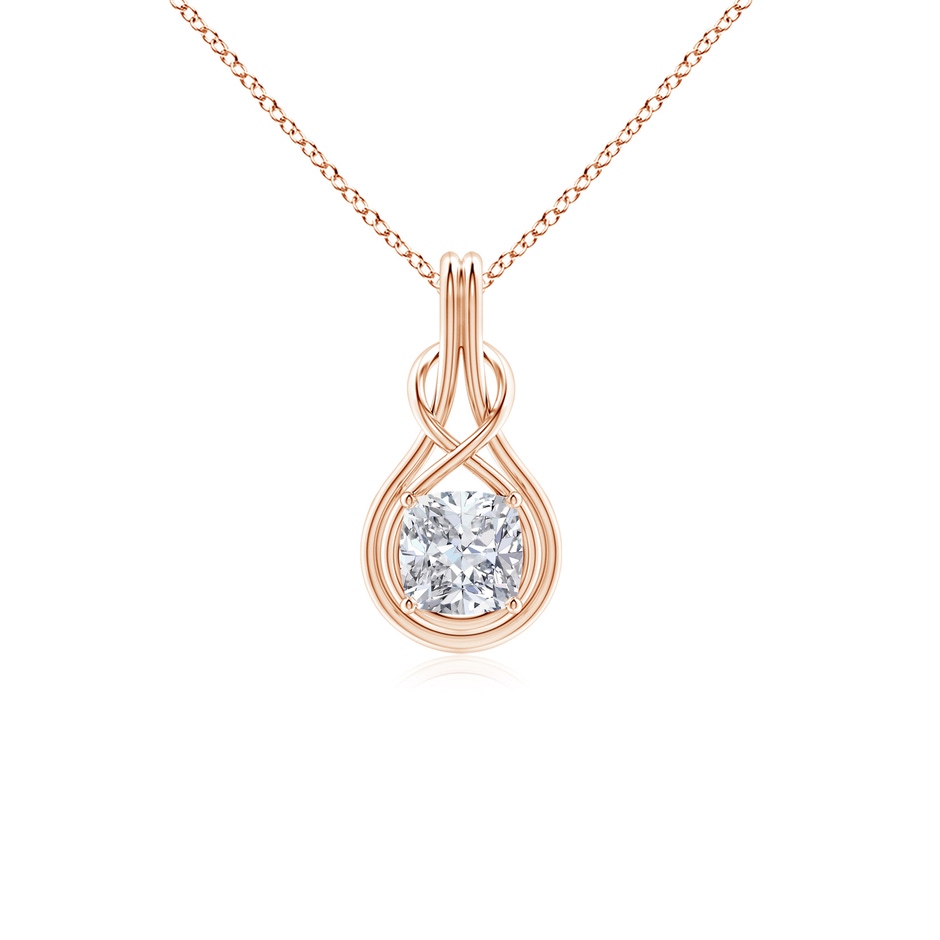 6.5mm HSI2 Cushion Diamond Solitaire Infinity Knot Pendant in Rose Gold 