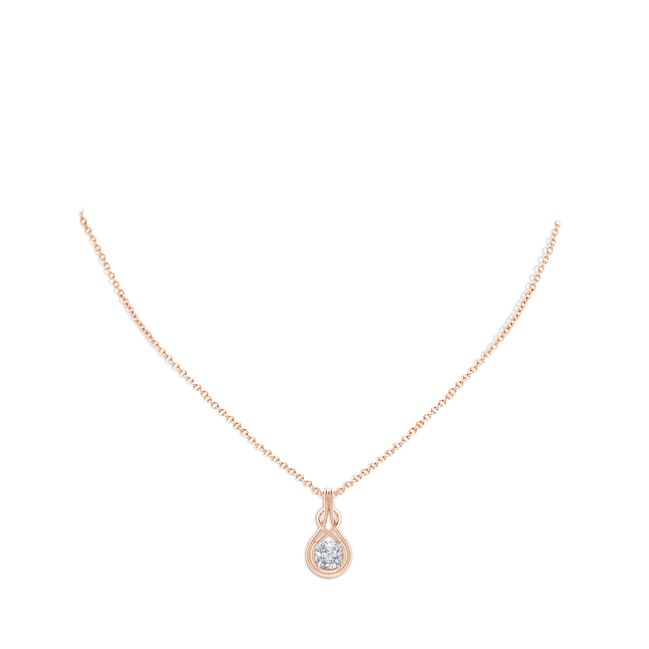 6.5mm HSI2 Cushion Diamond Solitaire Infinity Knot Pendant in Rose Gold pen