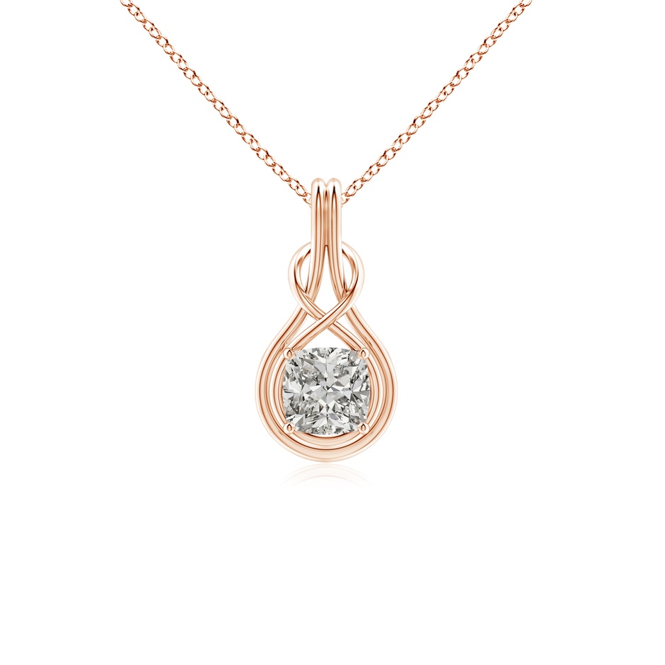 6.5mm KI3 Cushion Diamond Solitaire Infinity Knot Pendant in Rose Gold 