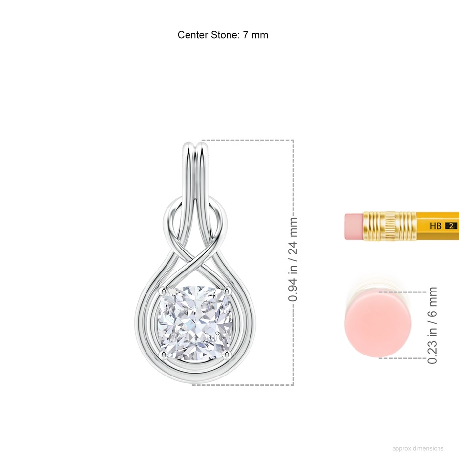 7mm GVS2 Cushion Diamond Solitaire Infinity Knot Pendant in P950 Platinum ruler