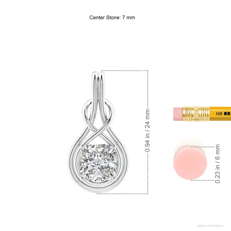 7mm IJI1I2 Cushion Diamond Solitaire Infinity Knot Pendant in P950 Platinum ruler