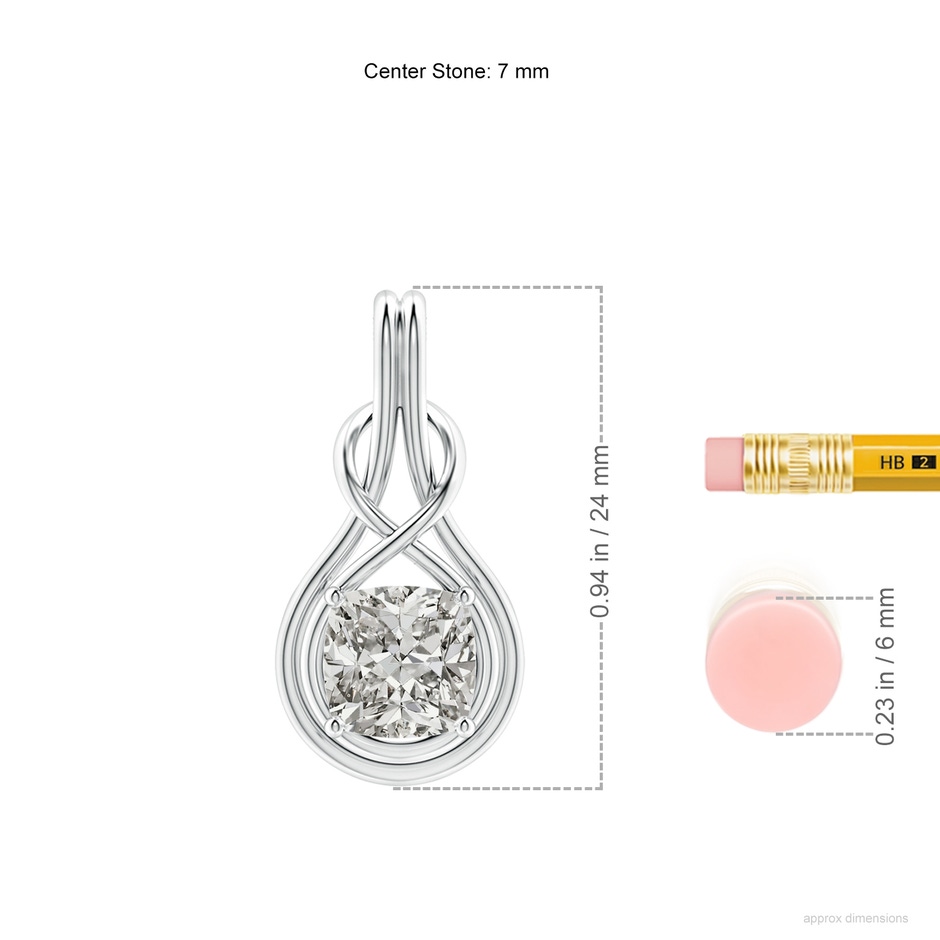 7mm KI3 Cushion Diamond Solitaire Infinity Knot Pendant in P950 Platinum ruler