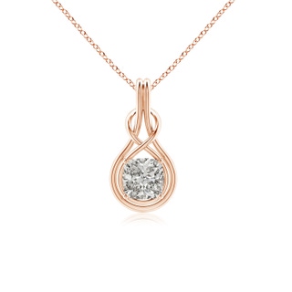 7mm KI3 Cushion Diamond Solitaire Infinity Knot Pendant in Rose Gold