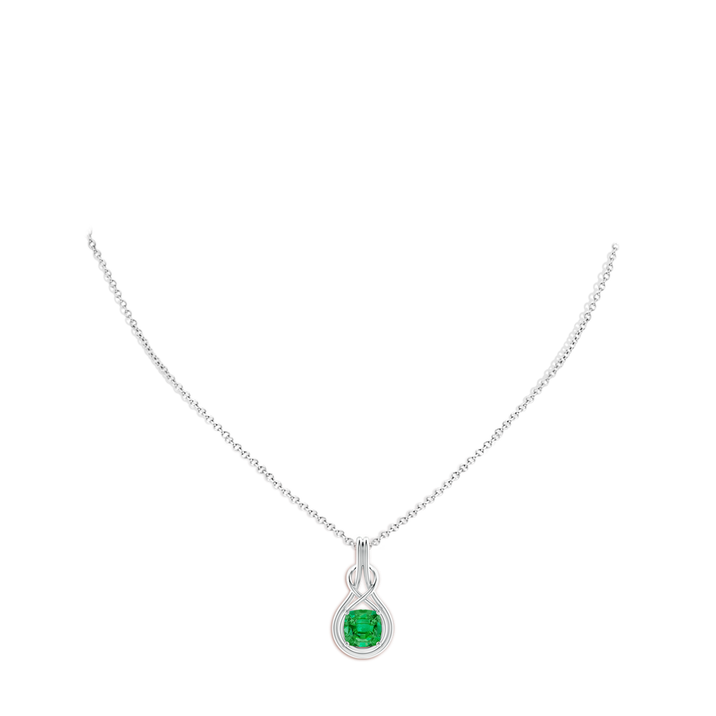 8mm AAA Cushion Emerald Solitaire Infinity Knot Pendant in White Gold pen