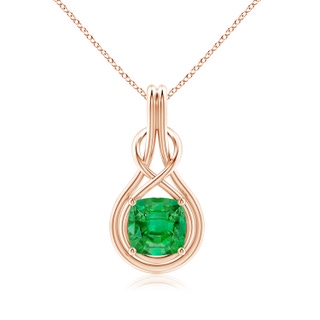 9mm AAA Cushion Emerald Solitaire Infinity Knot Pendant in 18K Rose Gold