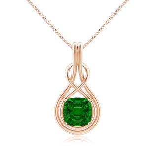 9mm AAAA Cushion Emerald Solitaire Infinity Knot Pendant in Rose Gold