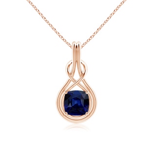 8mm AAA Cushion Blue Sapphire Solitaire Infinity Knot Pendant in Rose Gold