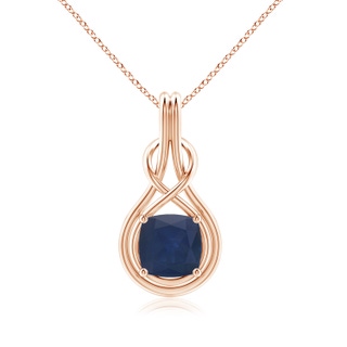 9mm A Cushion Blue Sapphire Solitaire Infinity Knot Pendant in 18K Rose Gold