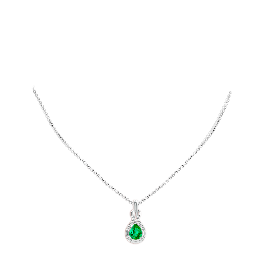 9x7mm AAA Pear Emerald Solitaire Infinity Knot Pendant in White Gold pen