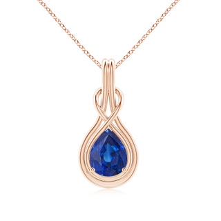 10x8mm AAA Pear Blue Sapphire Solitaire Infinity Knot Pendant in 18K Rose Gold