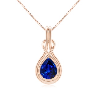 10x8mm AAAA Pear Blue Sapphire Solitaire Infinity Knot Pendant in Rose Gold