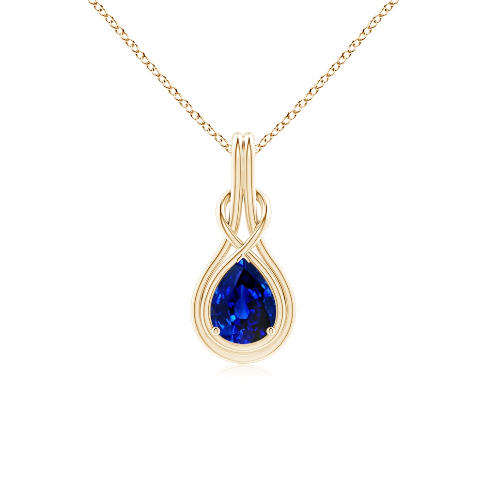 8x6mm Lab-Grown Pear Blue Sapphire Solitaire Infinity Knot Pendant in Yellow Gold