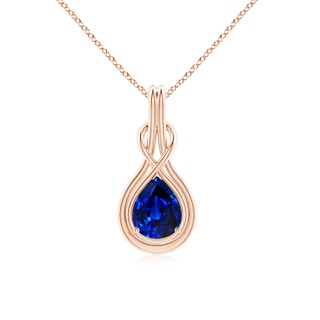 9x7mm AAAA Pear Blue Sapphire Solitaire Infinity Knot Pendant in Rose Gold