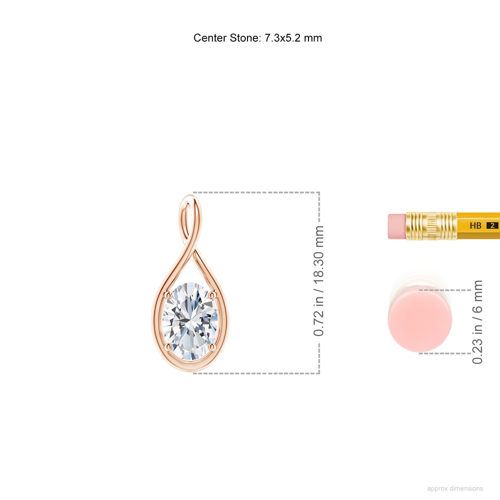 7.3x5.2mm GVS2 Solitaire Oval Diamond Twist Bale Pendant in Rose Gold ruler