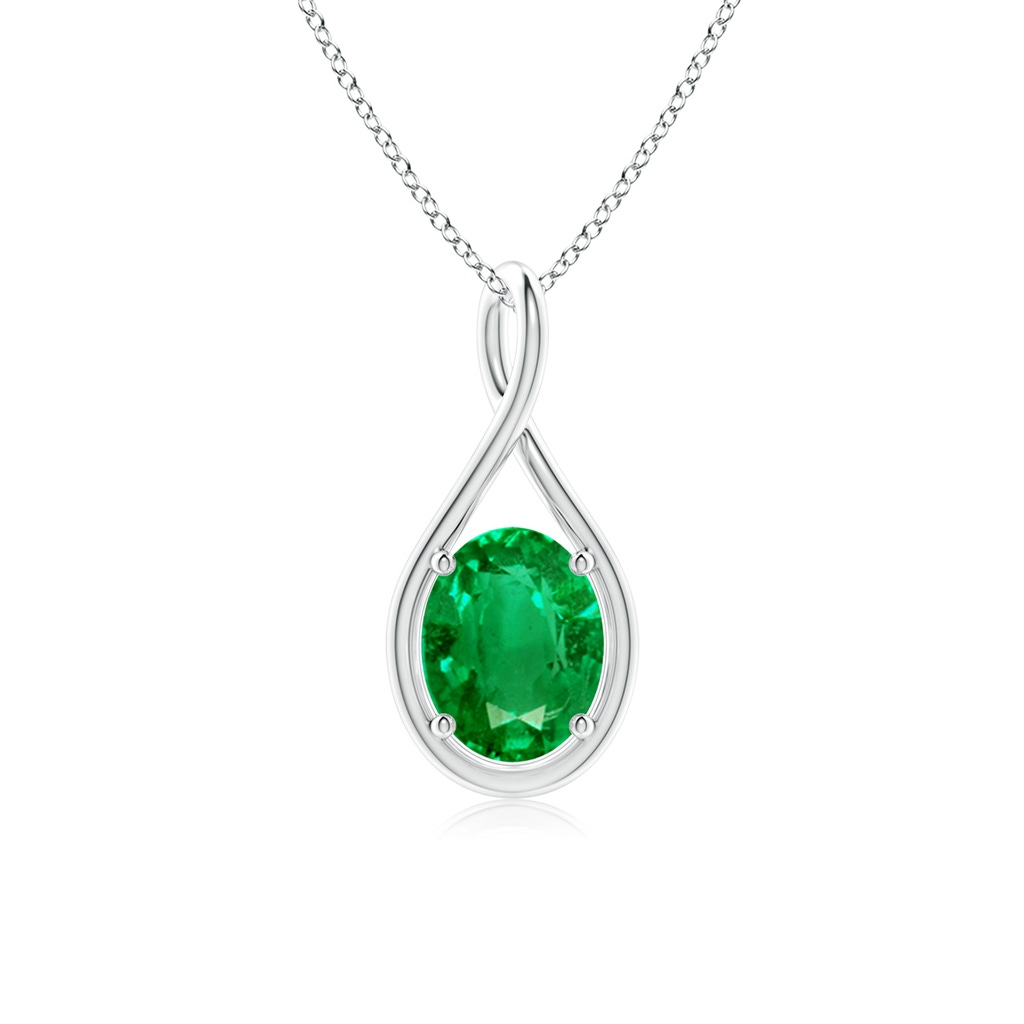 9x7mm AAA Solitaire Oval Emerald Twist Bale Pendant in White Gold