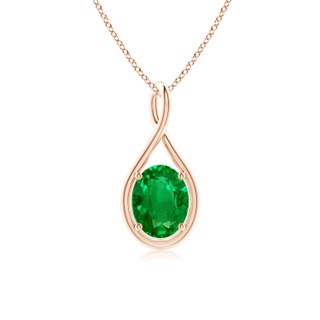 9x7mm AAAA Solitaire Oval Emerald Twist Bale Pendant in 18K Rose Gold