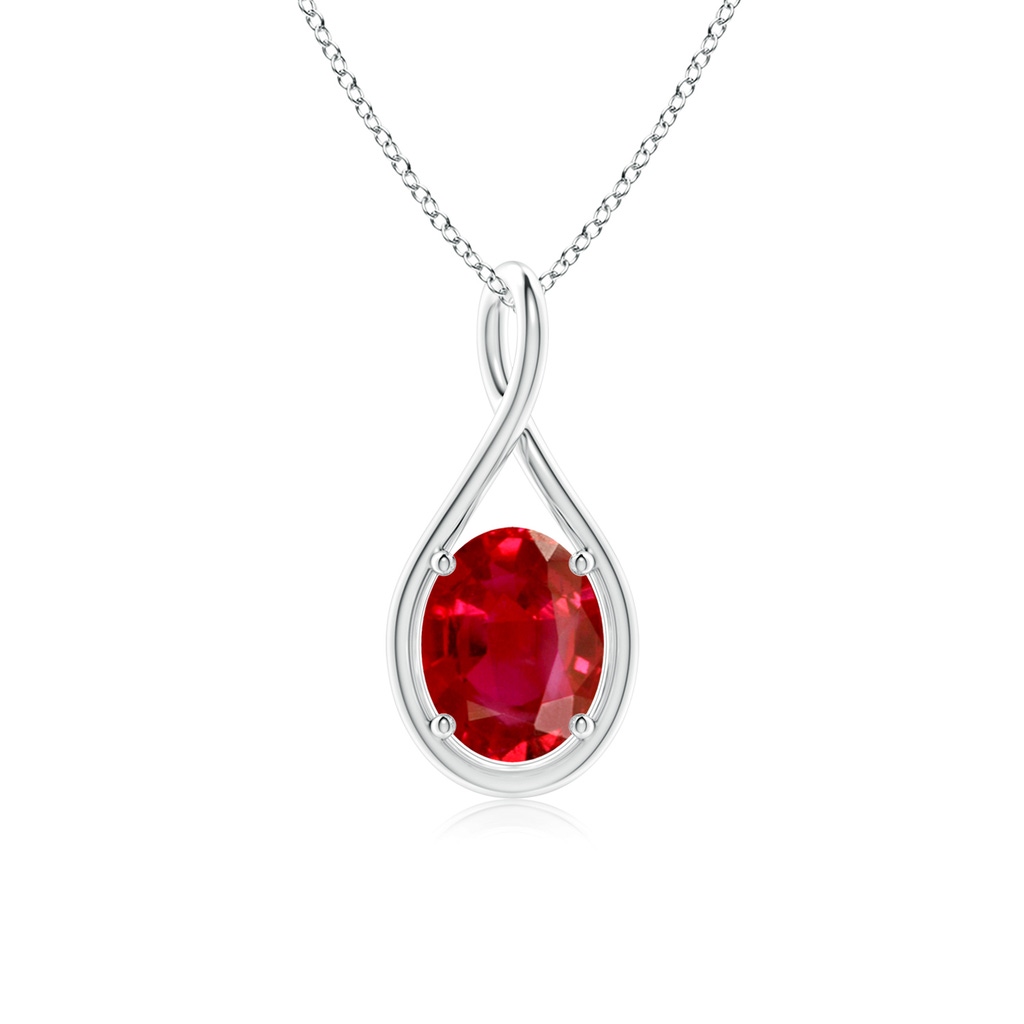 9x7mm AAA Solitaire Oval Ruby Twist Bale Pendant in White Gold